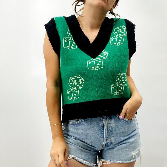 Urban Outfitters  green dice sleeveless sweater vest - Picture 1 of 6